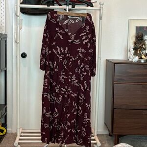 Sonoma Burgundy Floral Long Sleeve Dress